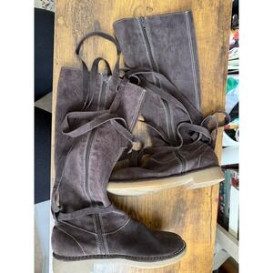 Amanda Smith Durango Western Cowgirl Suede Knee High Lace Up Boots Brown Leather